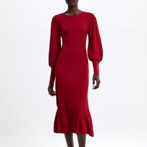 Zara Red Puffy Sleeved Dress - Small - Maternity